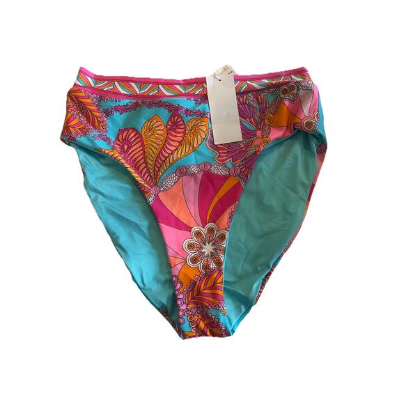 Trina Turk High Waist Whimsy Bikini Bottom Blue Pink Orange NWT 8 - Picture 1 of 3